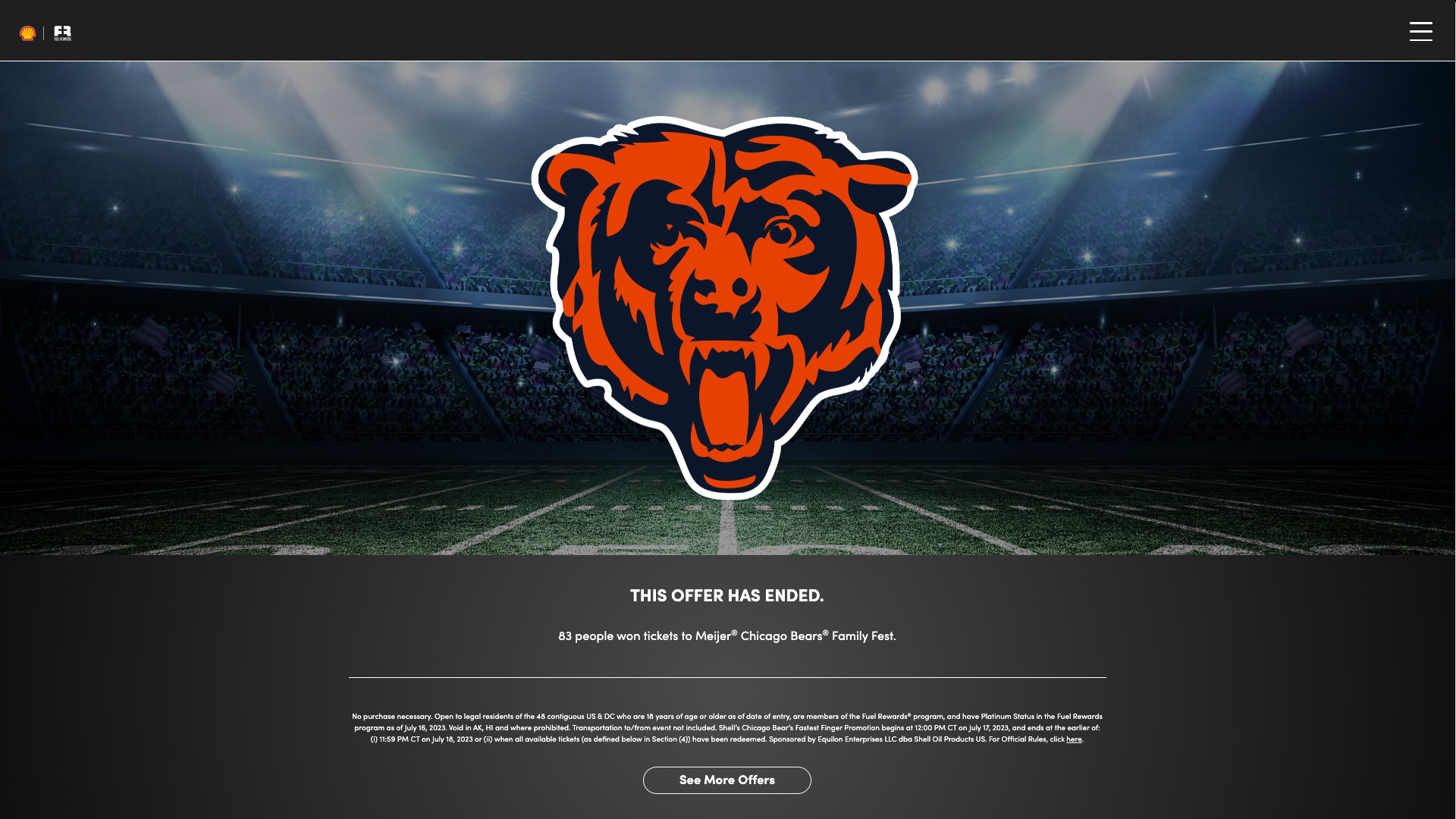 Chicago Bears rewards detail page screenshot